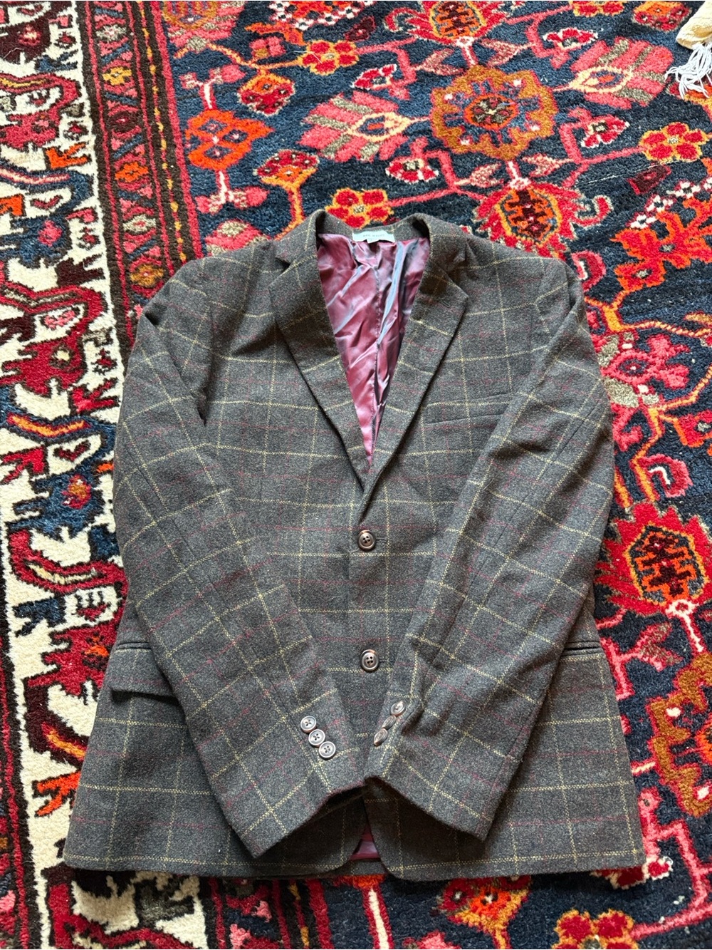 Kids Wool Blend Windowpane Sport Coat - Brown, size 18/20.